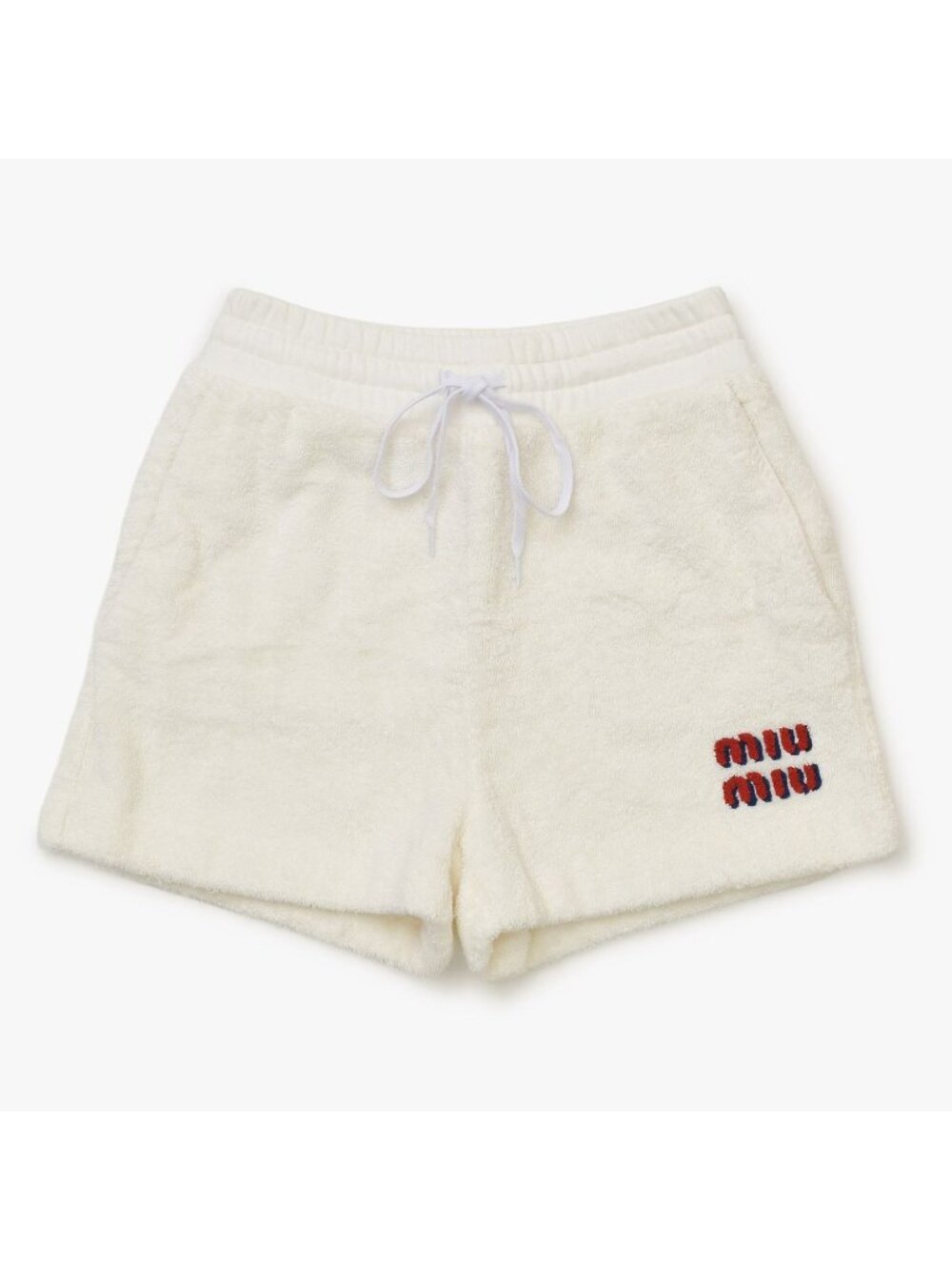 Miu Miu Shorts Fleece Logo Patch Ivory